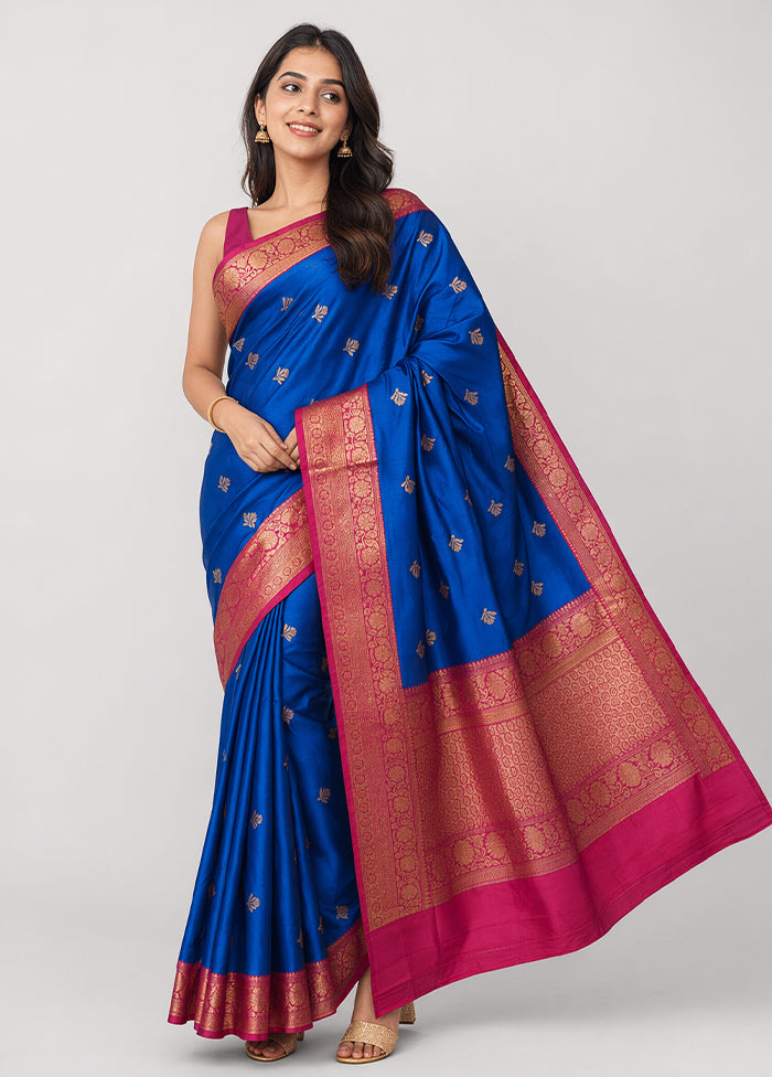 Blue Handloom Katan Pure Silk Saree With Blouse Piece