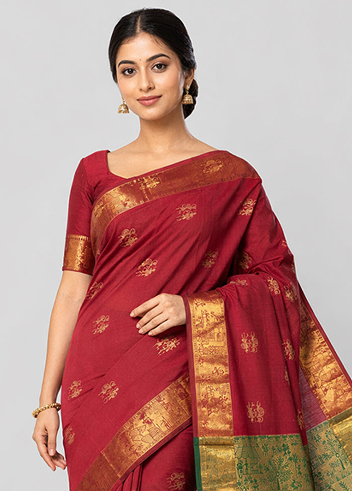 Purple Kanjivaram Silk Saree With Blouse Piece