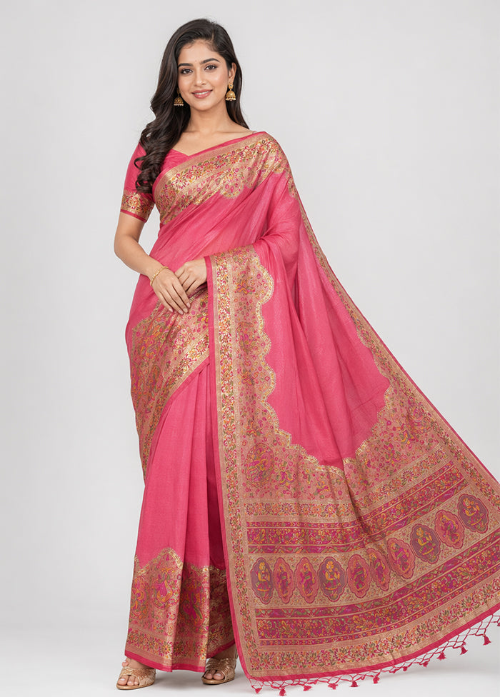 Pink Dupion Silk Saree With Blouse Piece