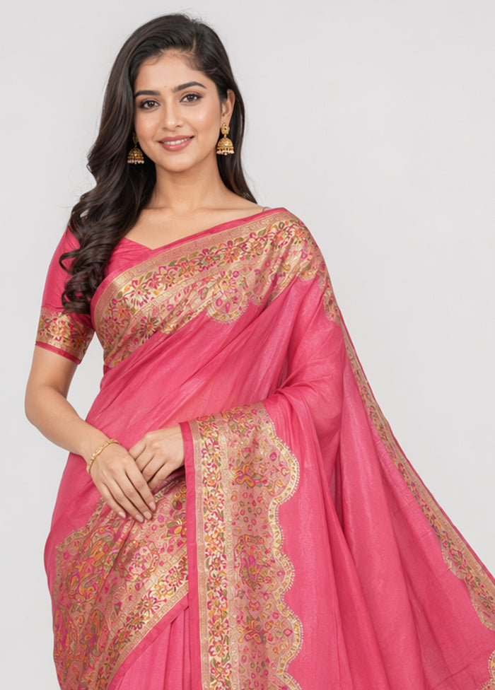 Pink Dupion Silk Saree With Blouse Piece
