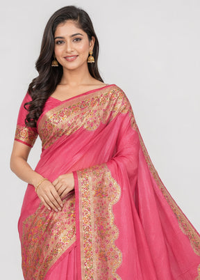 Pink Dupion Silk Saree With Blouse Piece