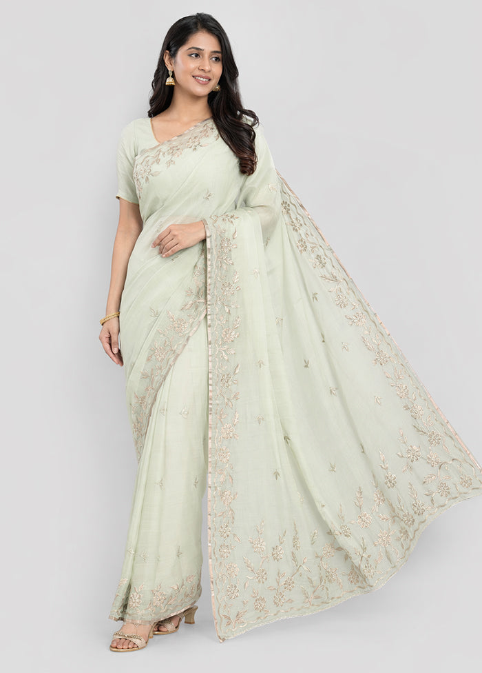 Green Organza Saree With Blouse Piece