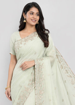 Green Organza Saree With Blouse Piece