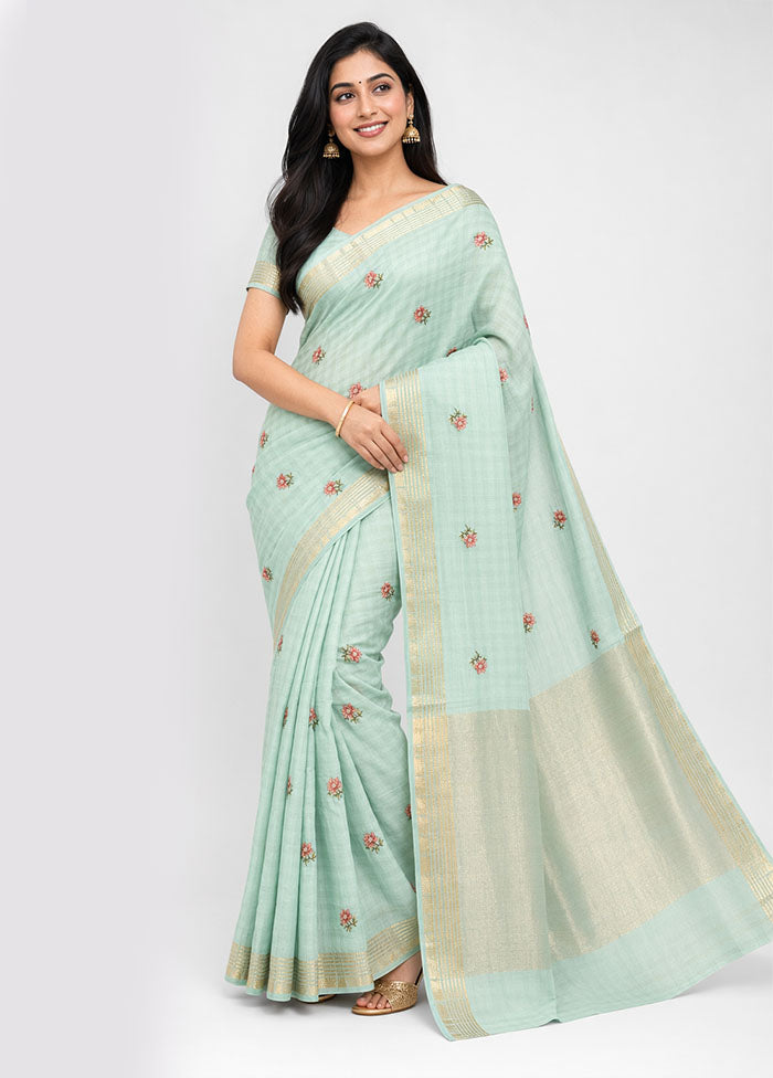 Green Organza Saree With Blouse Piece