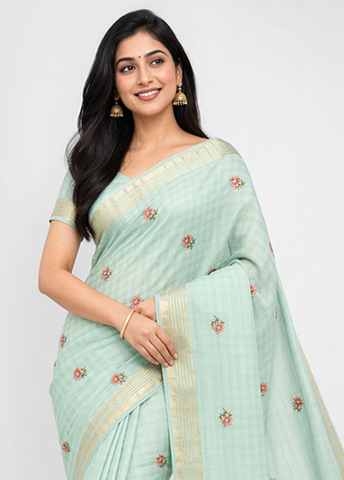 Green Organza Saree With Blouse Piece