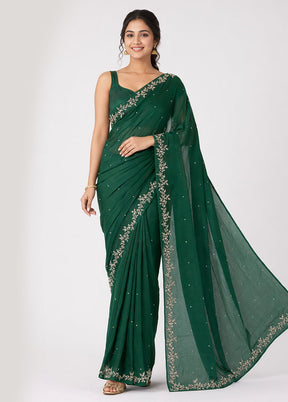 Green Tissue Silk Saree With Blouse Piece