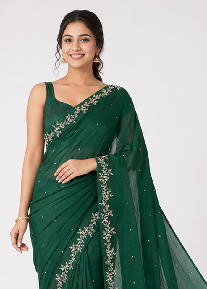 Green Tissue Silk Saree With Blouse Piece