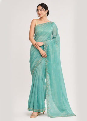 Blue Tissue Silk Saree With Blouse Piece