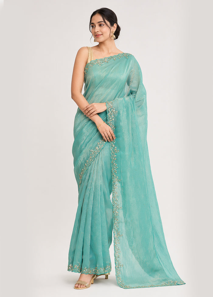 Blue Tissue Silk Saree With Blouse Piece