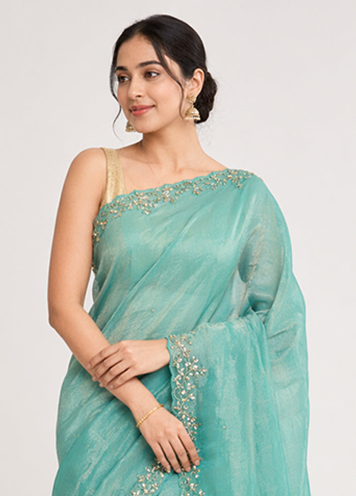 Blue Tissue Silk Saree With Blouse Piece