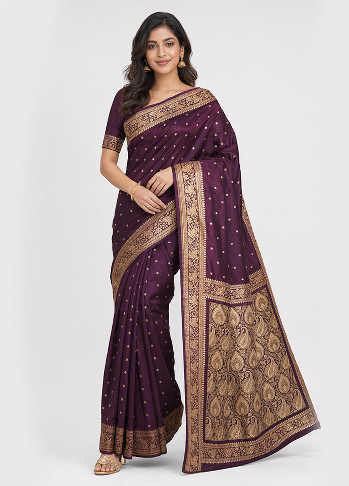 Purple Banarasi Silk Saree With Blouse Piece