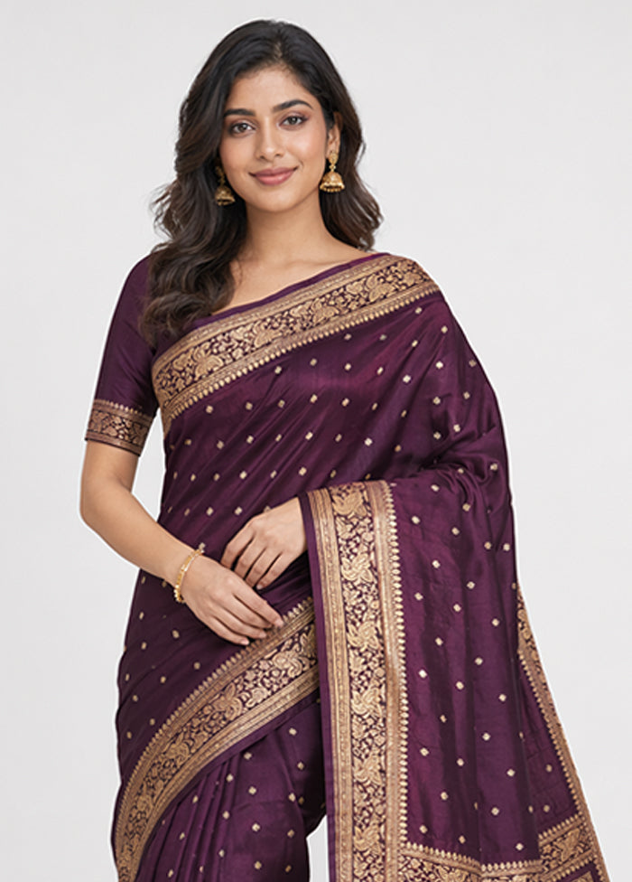 Purple Banarasi Silk Saree With Blouse Piece
