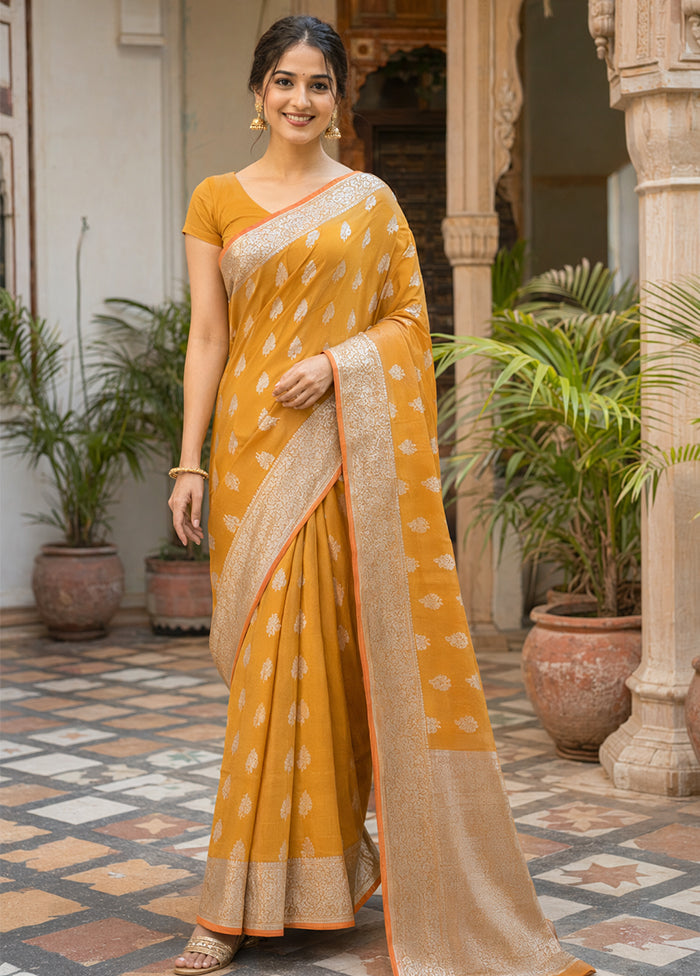 Yellow Katan Silk Saree With Blouse Piece