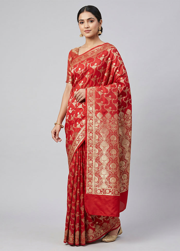 Red Banarasi Silk Saree With Blouse Piece