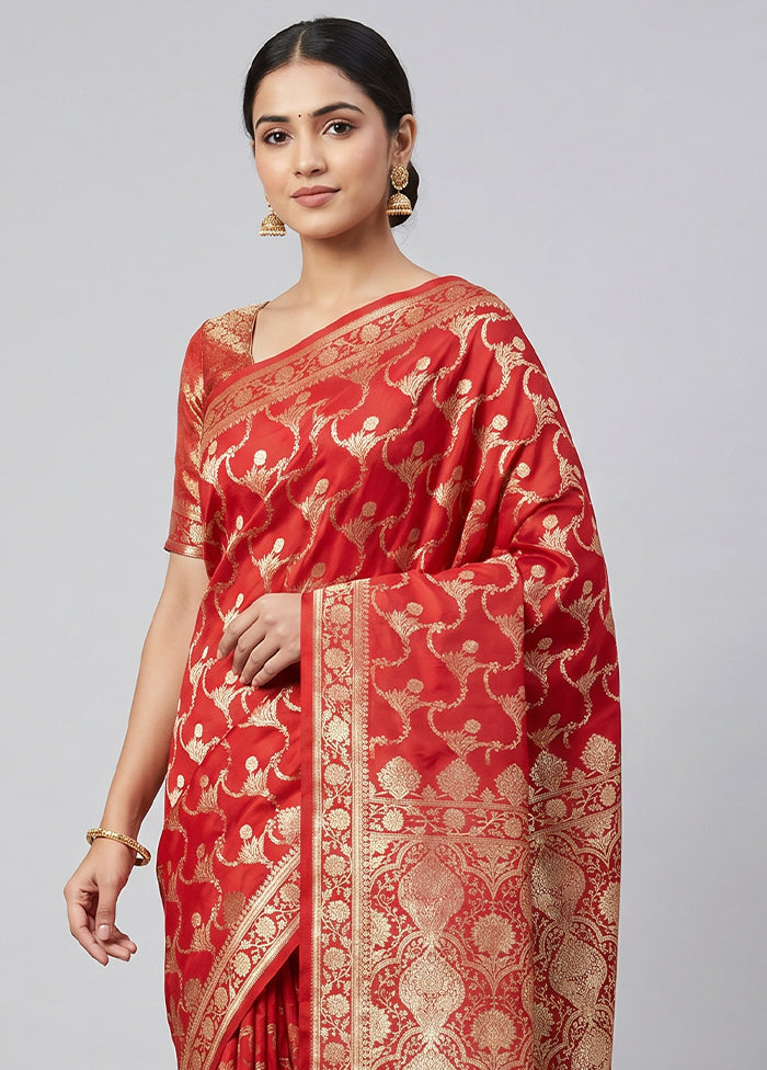 Red Banarasi Silk Saree With Blouse Piece