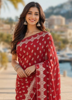Maroon Banarasi Silk Saree With Blouse Piece