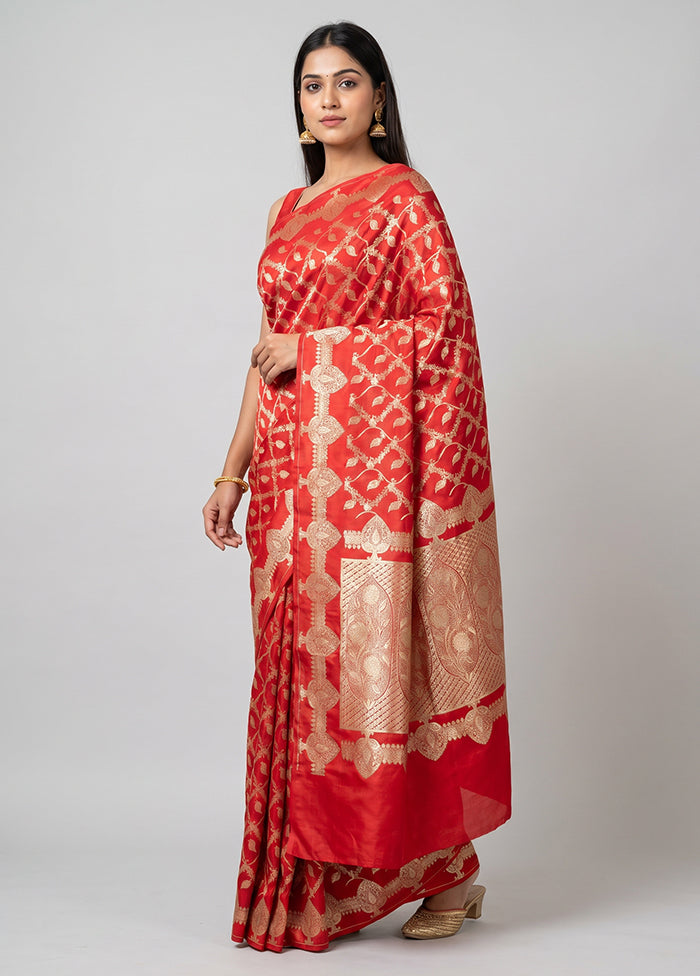 Pink Banarasi Silk Saree With Blouse Piece