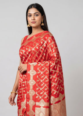 Pink Banarasi Silk Saree With Blouse Piece