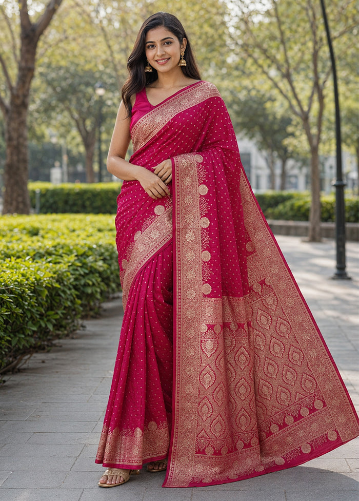 Pink Banarasi Silk Saree With Blouse Piece