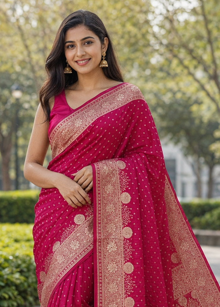 Pink Banarasi Silk Saree With Blouse Piece