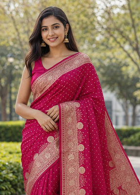 Pink Banarasi Silk Saree With Blouse Piece