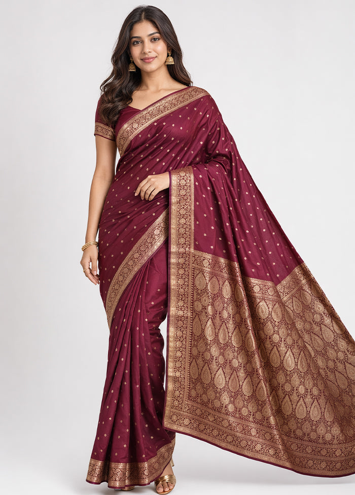 Maroon Banarasi Silk Saree With Blouse Piece