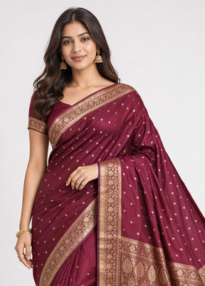 Maroon Banarasi Silk Saree With Blouse Piece