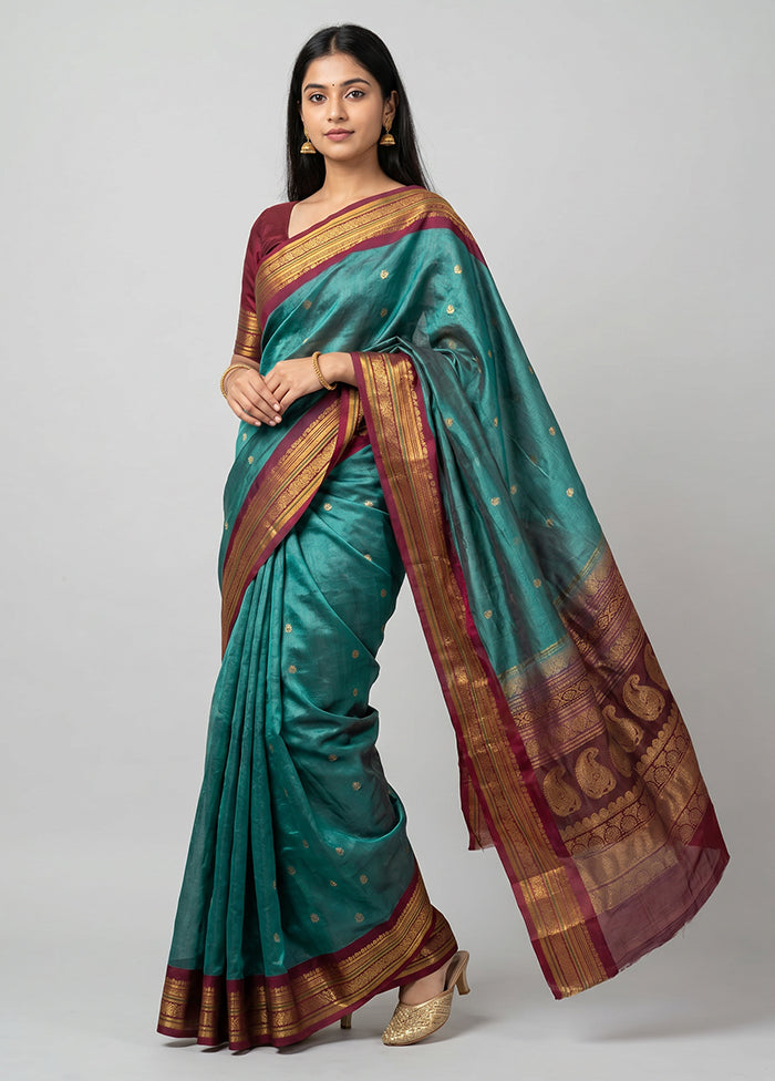 Green Gadwal Pure Silk Saree Without Blouse Piece
