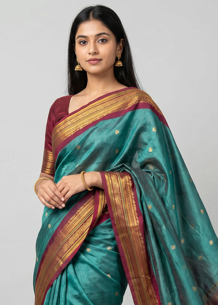 Green Gadwal Pure Silk Saree Without Blouse Piece