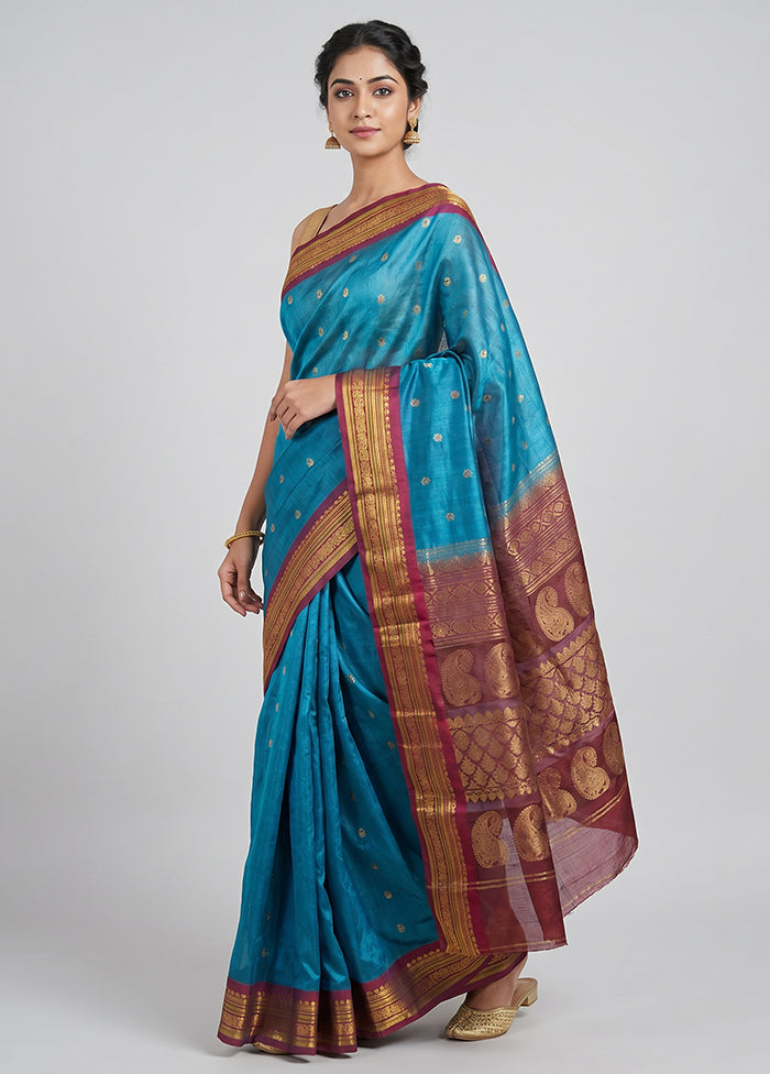 Green Gadwal Pure Silk Saree Without Blouse Piece