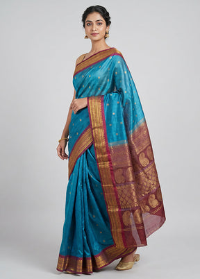 Green Gadwal Pure Silk Saree Without Blouse Piece