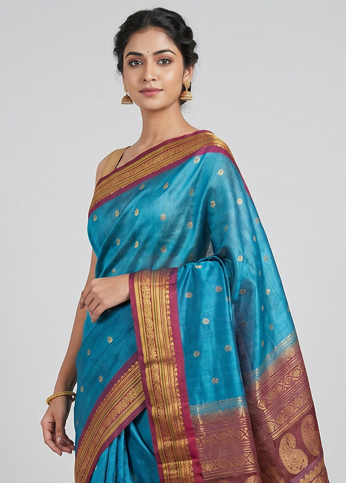 Green Gadwal Pure Silk Saree Without Blouse Piece