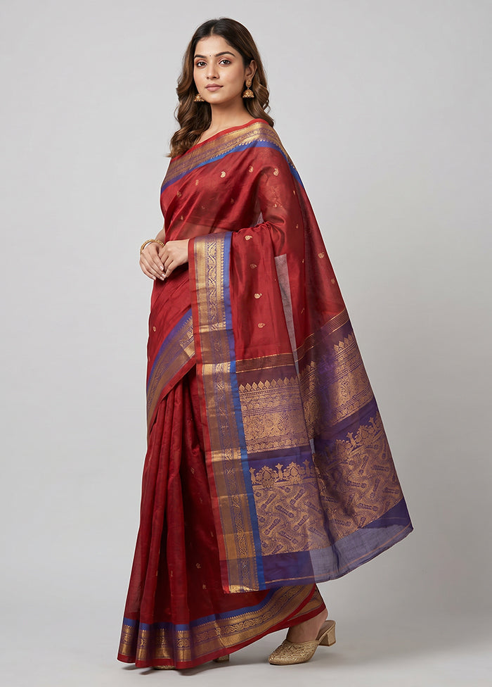 Maroon Gadwal Pure Silk Saree Without Blouse Piece