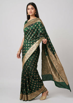 Green Banarasi Silk Saree With Blouse Piece