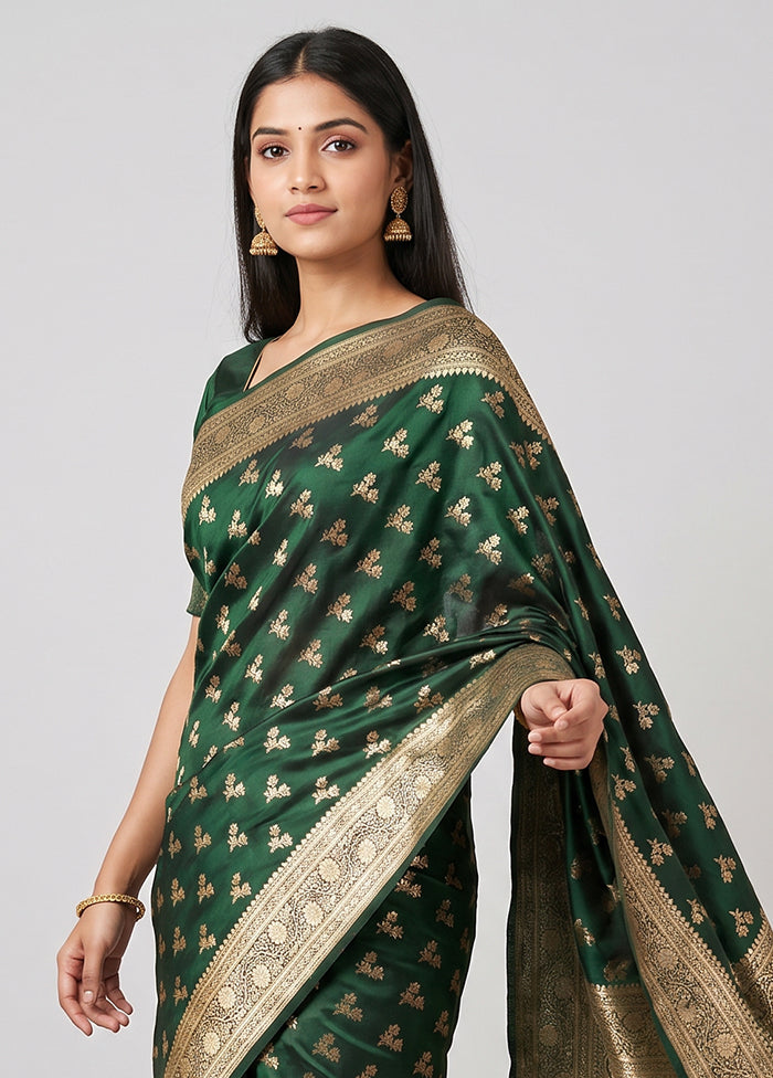 Green Banarasi Silk Saree With Blouse Piece