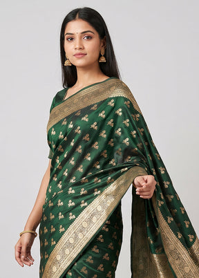 Green Banarasi Silk Saree With Blouse Piece