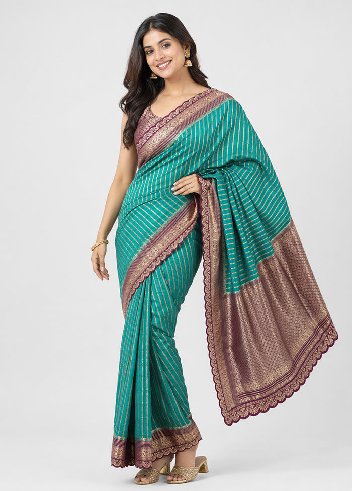 Green Dupion Silk Saree With Blouse Piece