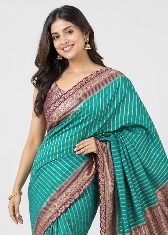 Green Dupion Silk Saree With Blouse Piece