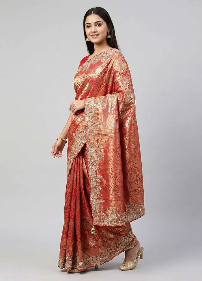 Pink Handloom Pure Georgette Saree With Blouse Piece