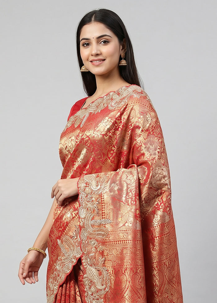 Pink Handloom Pure Georgette Saree With Blouse Piece