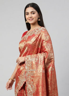 Pink Handloom Pure Georgette Saree With Blouse Piece