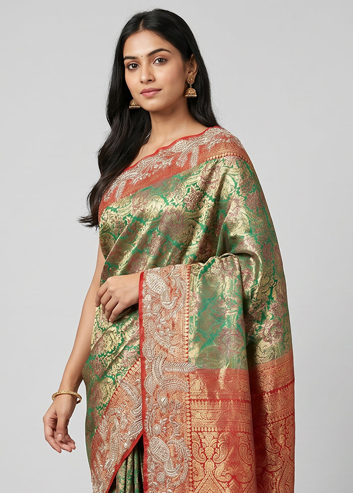 Green Handloom Pure Georgette Saree With Blouse Piece