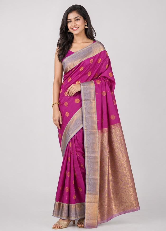Purple Gadwal Silk Saree Without Blouse Piece