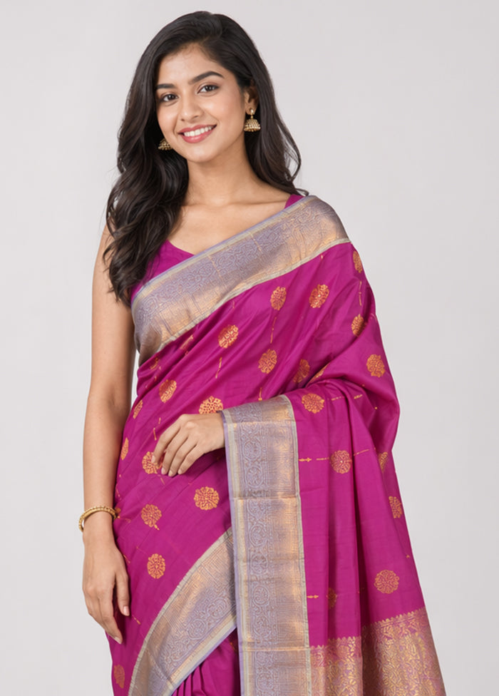Purple Gadwal Silk Saree Without Blouse Piece