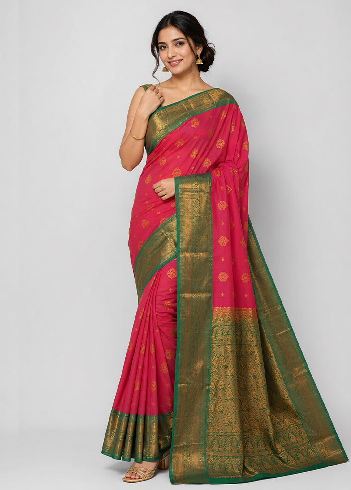 Pink Gadwal Silk Saree Without Blouse Piece