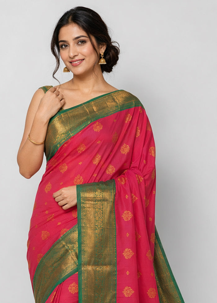 Pink Gadwal Silk Saree Without Blouse Piece