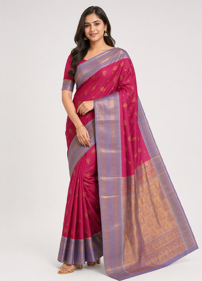 Pink Gadwal Silk Saree Without Blouse Piece