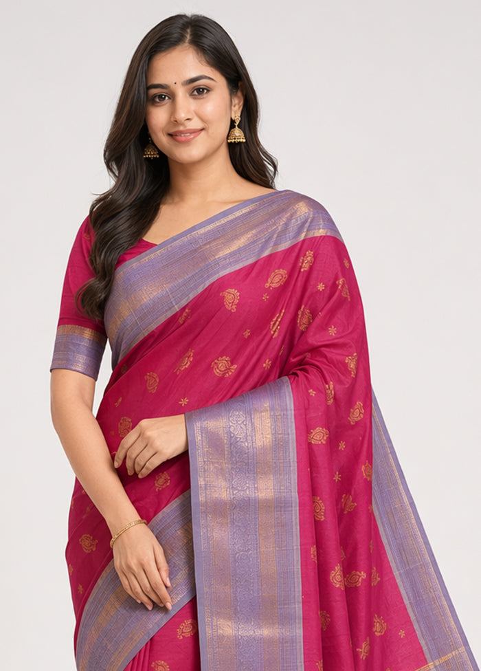 Pink Gadwal Silk Saree Without Blouse Piece
