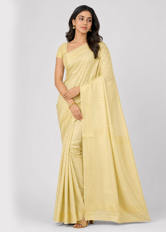 Cream Kora Silk Saree With Blouse Piece