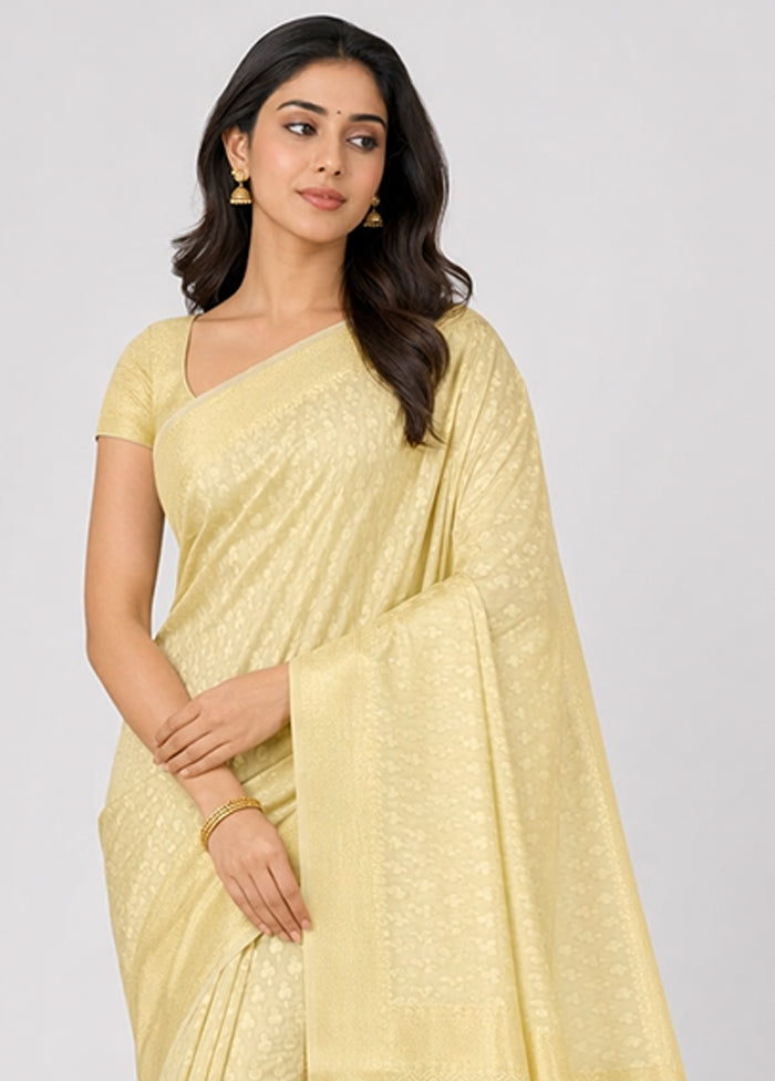 Cream Kora Silk Saree With Blouse Piece